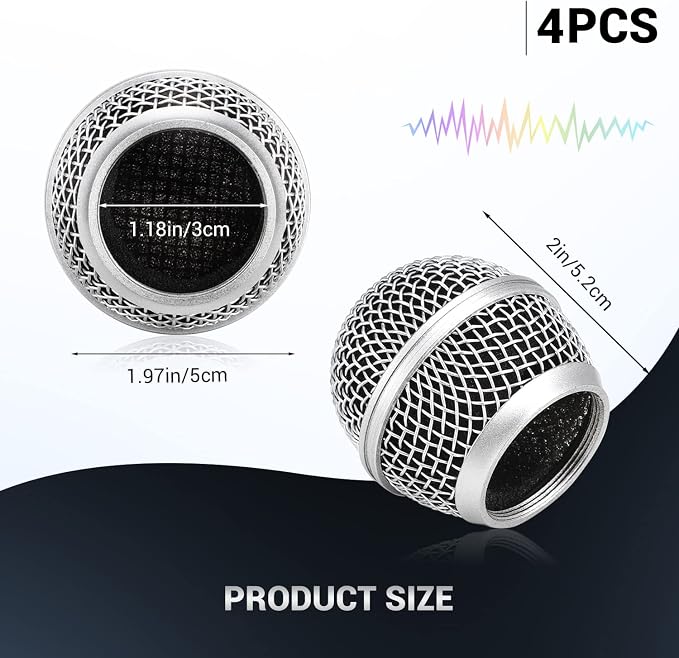 Facmogu 4PCS SM58 Grill Microphone Head Replacement, Grille Mic Head | Microphone Grille Ball with Inner Foam | Steel Mesh Microphone Heads | Fits for SM58 SM58S SM58LC BETA58 BETA58A | Silver - Image 3