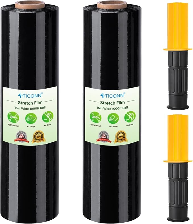 TICONN Stretch Wrap Roll, 15 in x 1000 ft Plastic Wrap for Moving Furniture | Odorless Industrial Strength Stretch Film, 300% Stretchability, Self-Adhering, Ideal for Furniture, Box Protection by TICONN