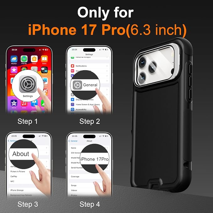 Follaroma Magnetic for iPhone 17 Pro Case with Camera Cover Stand, Black | Built-in Glass Camera Cover Stand,Compatible with MagSafe,Heavy Duty Shockproof Protective,Military-Grade Anti-DropDual Case - Image 3