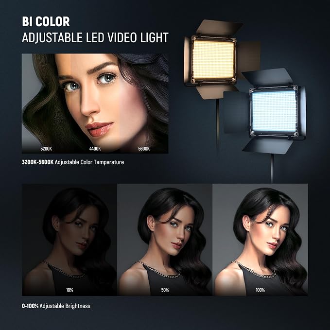 NEEWER Bi Color LED Studio Light with Tripod Stand Barndoors, Video Panel Key Lighting for Video Recording Streaming Photoshoot Photography, 660 LEDs 3200K-5600K 3300lx/1m Dimmable CRI96+, NL660 | Panel Key Lighting for Video Recording Streaming Photos... - Image 3