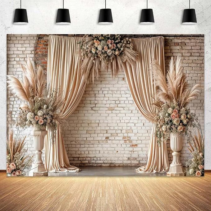 20X10ft Boho Floral Wedding Backdrop Vintage Flowers Brick Wall Background Photography Backdrops for Parties Wedding, Girls Birthday Princess Weeding Bridal Shower Floral Anniversary Ceremony Decor - Image 8