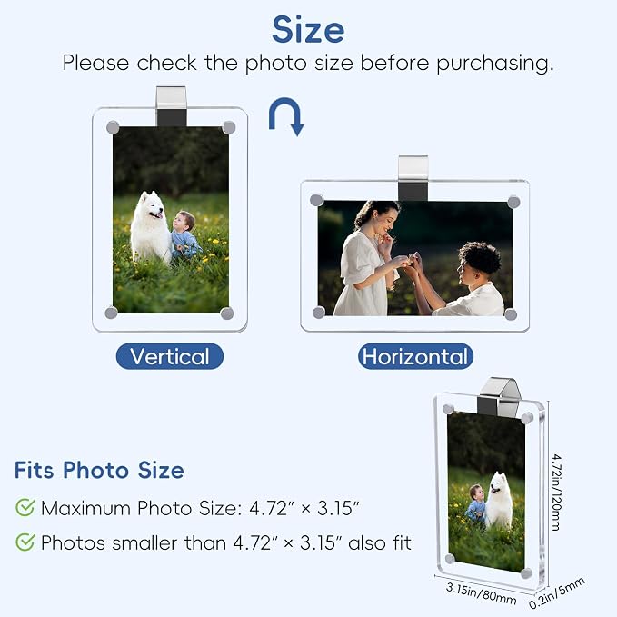 PIFOOG 2Pcs Gifts for Mom Car Visor Clip Photo Frame, Acrylic Picture Holder Magnetic Personalized Display Vertical Horizontal Memorial Wallet Size 3.2 × 4.7 inch - Image 2