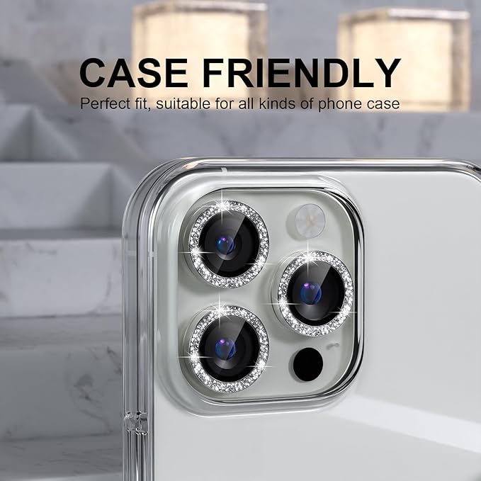 Choiche for iPhone 16 Pro/iPhone 16 Pro Max Camera Lens Protector | Ultra HD, Bling 9H Tempered Glass Camera Cover Screen Protector Metal Ring Decoration Accessories (Glitter-Silver) - Image 4