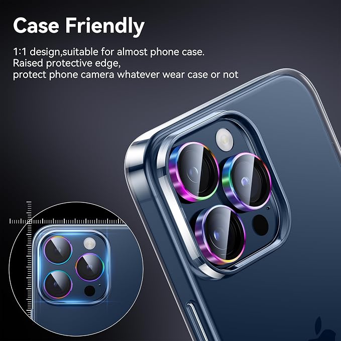WSKEN for iPhone 15 Pro/iPhone 15 Pro Max Camera Lens Protector,[Keep Original Shooting] Shatterproof 9H Tempered Glass Camera Screen Protector Metal Ring Cover Film Accessories,Colorful - Image 5