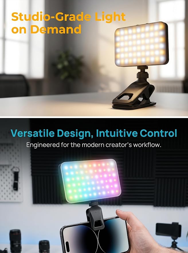 91 LED Portable Charger Selfie Light Video Conference Lighting | with Clip & Camera Tripod Adapter, Rechargeable 2000mAh, CRI 96+, 4 Light Modes, for Phone iPhone Webcam Laptop Makeup - Image 4