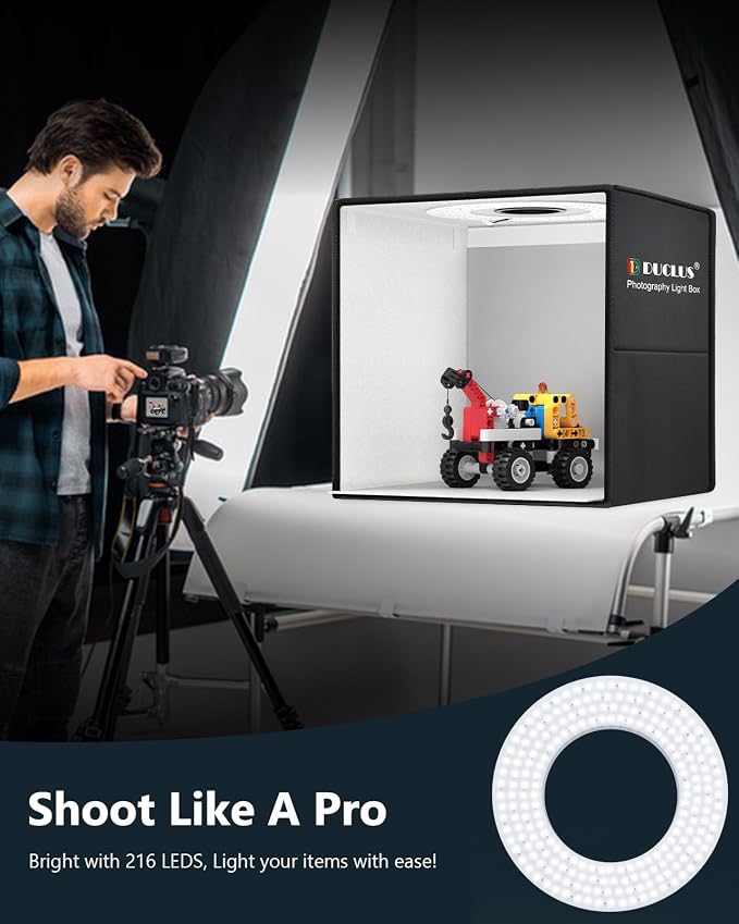 Light Box Photography 20" x 20", Large Portable Photo Studio Light Tent kit, Professional Dimmable Photo Booth with 216 LED Lights & 6 Backdrops for Jewelry and Food Items Product Photography - Image 2