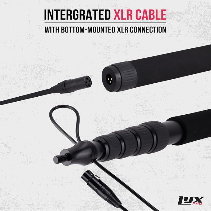 LyxPro Portable Mic Boom Pole Arm 5 Section Stretchable Padded Handheld Telescopic Aluminum Adjustable With Built In Internal XLR Cable Shotgun Zoom Microphones, Fish Pole extends 2.4’ - 9.25’ MPL-20 - Image 4