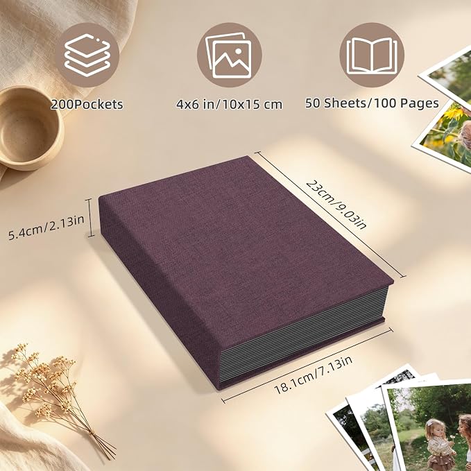 Popotop Photo Album 4x6 200 Pockets for Wedding Gifts,Linen Hardcover Picture Albums for Family Anniversary Baby Vacation Pictures - Image 3