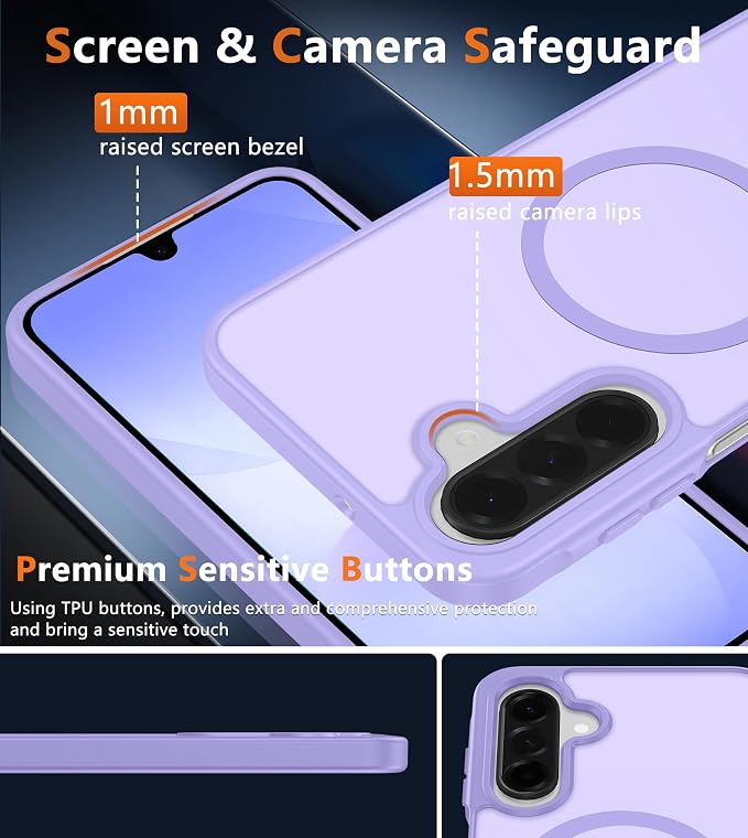 FNTCASE for Galaxy A26 5G Phone Case, Fit for Magsafe, Screen Protector | Translucent Matte, 14FT Military Grade Drop Protection, Slim Shockproof Protective, for Samsung A 26 4G Cover, Light Purple - Image 7