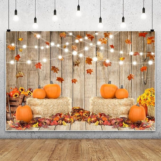 8x6ft Fall Thanksgiving Halloween Photo Backdrop Fall Backdrops for Photography Autumn Pumpkin Harvest Barn Background Friendsgiving Party Supplies Farm Harvest Banner Decor Photo Props - Image 6