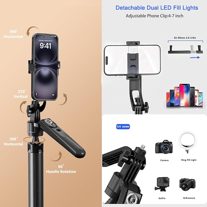 Auto Face Tracking Tripod for iPhone with Light 70.9” Selfie Stick Tripod Stand Follows Your Movement 360°Phone Camera Tripod with Wireless Remote for Content Creator Vlog Live Stream Video Recording - Image 8