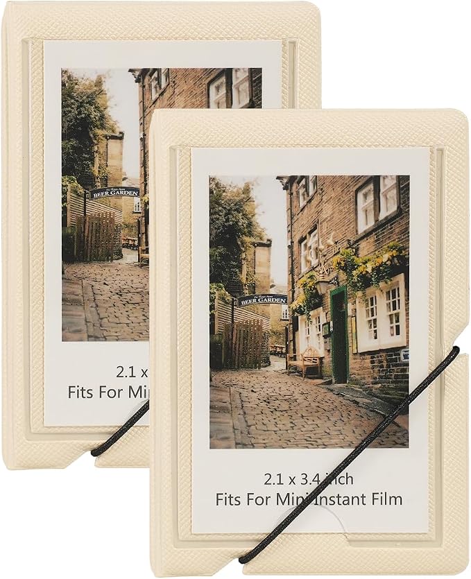 2x3 Instax Mini Photo Album, 28 Pockets. Beige, 2PK | Portable Wallet Size Album Stores 2x3 inch Instant Photos. Fits Polaroid, Instax Mini, Kodak Mini Prints and Zink. by GoldbarleyDesign