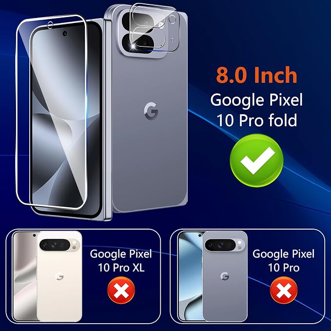 (3+2 Pack) Glass Screen Protector for Google Pixel 10 Pro Fold with Camera Lens Protector,9H Tempered Glass,Fingerprint Unlock,Anti-Scratch,Bubble Free,Case Friendly - Clear - Image 2