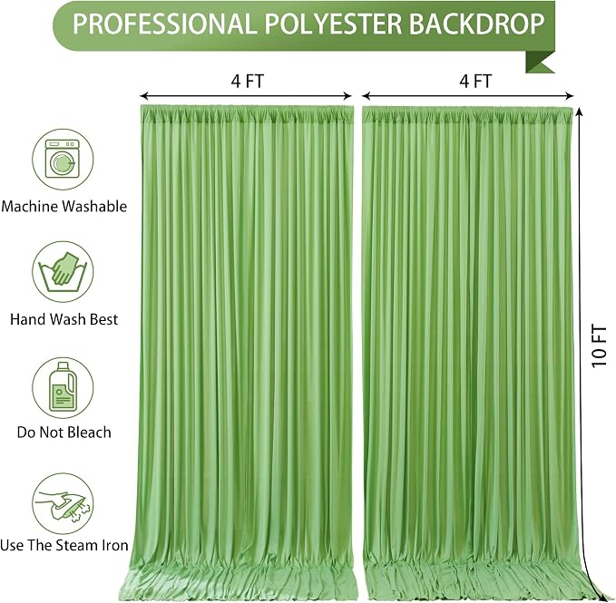 Sage Green Backdrop Curtain 2 Panels-Wrinkle-Free Champagne Curtains Polyester Photography Drapes for Baby Shower Birthday Party Photo Background Backdrop Stand- 8 X10FT (Sage Green) - Image 5