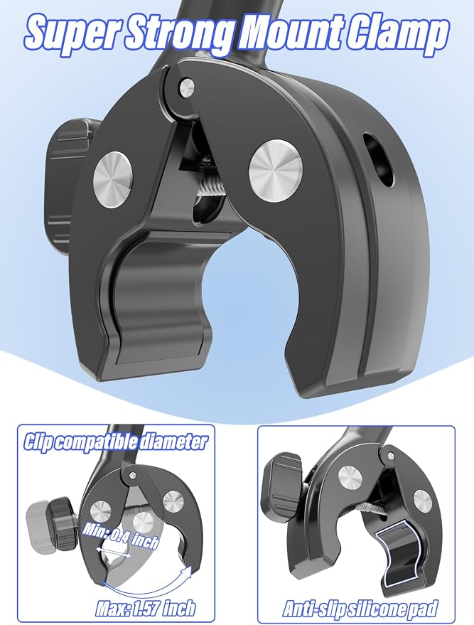Charchendo Metal Gooseneck Clamp Camera Mount for Sailing with 1/4“ 3/8" 5/8" Screw, Cameras Large Tube Mount for GoPro, Compatible with GoPro Hero 13/Logitech Webcam/Insta 360/Field Monitor - Image 4