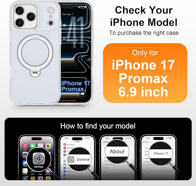 iPhone 17 Pro Max Case 360° Magnetic Ring Stand, [Compatible with MagSafe] | [Military Drop Protection] Shockproof Slim Phone Case for iPhone 17 Pro Max 6.9'' Magnetic Phone Cover Invisible Kickstand - Image 7