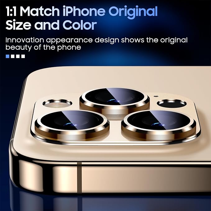 Uyiton for iPhone 13 Pro/iPhone 13 Pro Max Camera Lens Protector | Not Easy to Break, Strong Adsorption, Case-Friendly, Metal 9H Sapphire Glass Rear Camera Screen Cover, Gold - Image 5