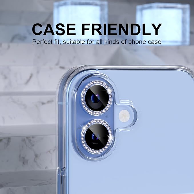 Choiche for iPhone 17 Camera Lens Protector Bling, Diamond-Blue | Ultra HD, 9H Tempered Glass Camera Cover Screen Protector Metal Individual Ring Decoration Accessories, 2-Lens, 6.3-inch - Image 4