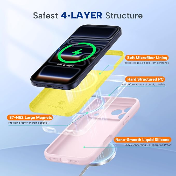 Miracase Magnetic for iPhone 17 Pro Case, Silicone, Sand Pink | Compatible with MagSafe, Soft Microfiber Lining,Shockproof Drop Protection Phone Case for 17 Pro - Image 4