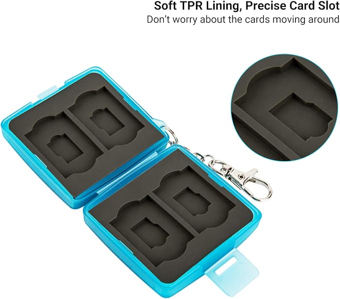 8 Slots Memory Card Case for 4 SD/SDHC/SDXC Cards and 4 Micro SD/TF Cards,Anti-Dust Crush Resistance,SD Card Case Small Micro SD Holder with Chain (Blue) - Image 4
