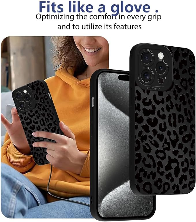 Cute Black Cheetah Print Phone Case for iPhone 15 Pro 6.1" | Aesthetic Leopard Pattern Design Cover Full Camera Lens Protective Shockproof Soft Slim TPU Funda for Men Women Girls - Image 7