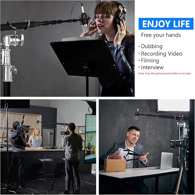 NEEWER Metal Microphone Boom Support Holder for C-Stands and Mic Stands, Black - Image 6