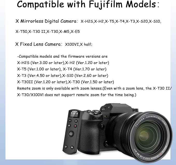 for Fujifilm Camera Rechargeable Shutter Release, Wireless Remote Control | Compatible with Fuji X-T30 II,X-S10,X-H2,X-H2S,X-T3,X-T4,X-T5,X-S20,X-T30,X-T50,X-M5,X100VI,X-E5,X Half - Image 2