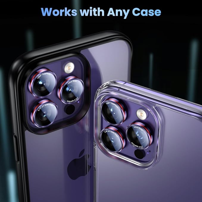Uyiton for iPhone 17/16/15/14 (Pro Max & Pro) Camera Lens Protector | Unique Lines Text Design, Case-Friendly, Military-Grade Sapphire Glass Metal Camera Cover, Deep Purple+Red - Image 5