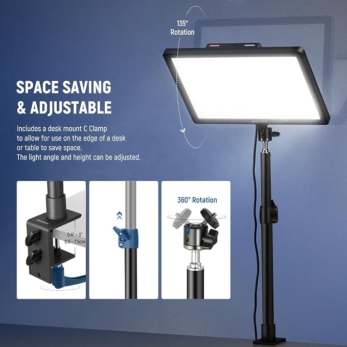 NEEWER 15.5" LED Streaming Key Light, Clamp on Desk Panel Video Lighting for Gaming Recording Zoom Call, CRI97+, 2.4G PC/Mac iOS/Android APP Control, Compatible with Elgato Stream Deck, GL1 PRO Black | Video Lighting Gaming Recording Zoom Call, CRI97+,... - Image 8