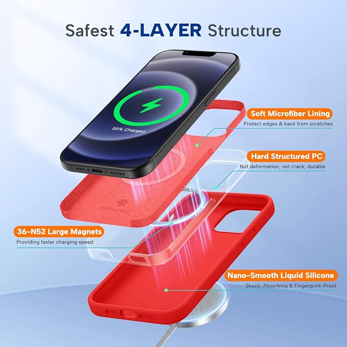 Miracase Magnetic for iPhone 12 Case/iPhone 12 Pro Case, Red | Compatible with MagSafe, Anti-Scratch Microfiber Lining, Premium Silicone Shockproof Drop Protection Phone Case for 12/12 Pro - Image 3