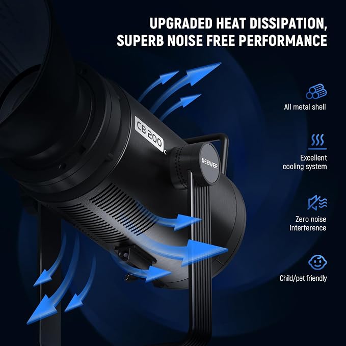 NEEWER CB200C 200W RGBWW COB LED Video Light, APP/2.4G 360° Color 2500K-7500K (Duv±0.0003) 23000lux/m Bowens Metal Shell Silent Continuous Output Lighting TLCI/CRI97+ for Photography Video Recording - Image 5