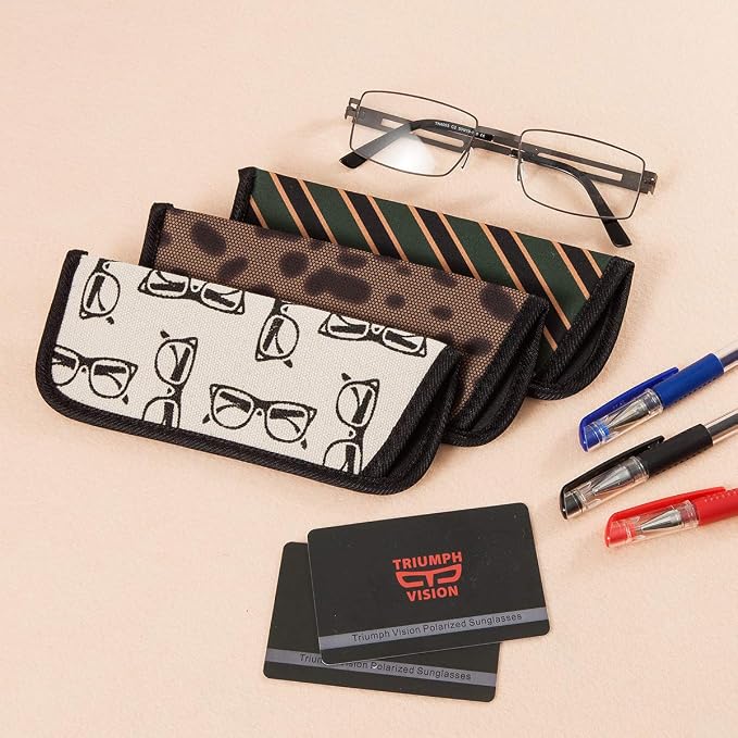 TRIUMPH VISION 3 Pack Reading Glasses Pouch Soft Case Eyeglass Sleeve Slim | Alternative to Bulky Case in bag, Lightweight Lined Padded Protect Optical lens Slip in, Cute Pattern Portable for Daily Use - Image 7