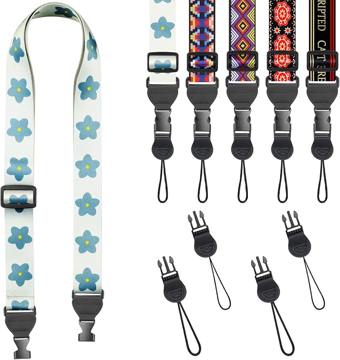 FIEIL Blue Floral Shoulder Strap, Adjustable Camera Strap with 2 Sets of Quick-Release Buckles, Comfortable Neck Strap for iPad, Tablet, Camera, Laptop, Binocular, Luggage Bag by FIEIL