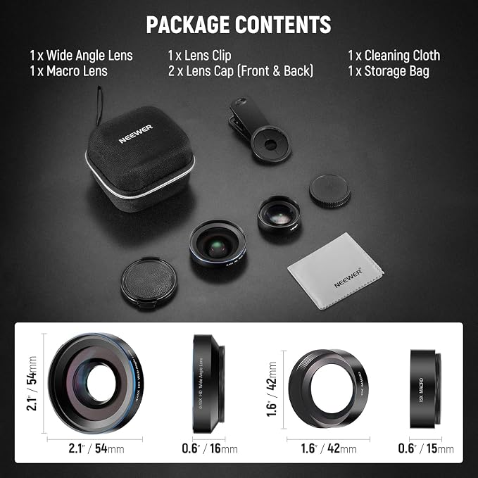 NEEWER Basics 2 in 1 Phone Camera Lens Accessories Kit, HD 0.45x Wide Angle + 15x Macro, 37mm Lens Clamp Compatible with iPhone Samsung Android Smartphone, LS-67 - Image 9