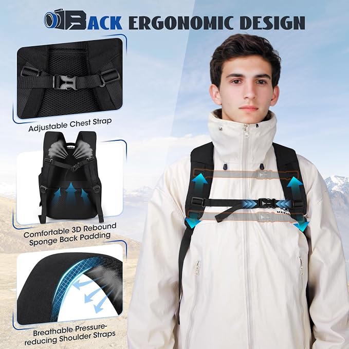 RAINSMORE Camera Backpack Camera Bag for Photographer DSLR SLR Mirrorless Camera Cases with Waterproof Rain Cover & Laptop Compartment Fit 15.6 Inch Laptop,Anti Theft Travel photography backpack,Black - Image 5