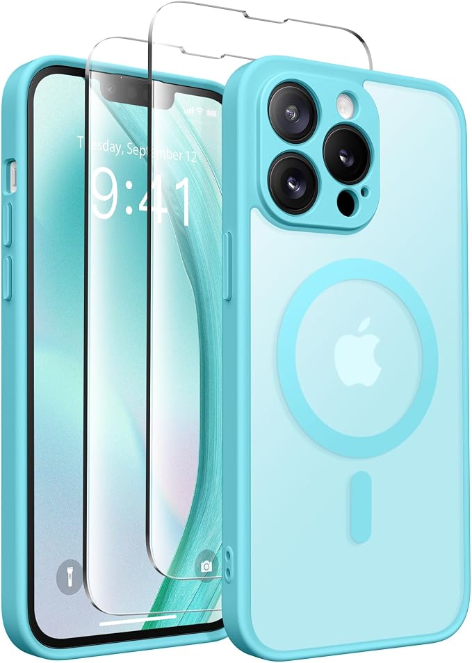 CAPRARO for iPhone 13 Pro Max Case, Compatible with MagSafe | Upgraded [Full Camera Protection] Shockproof Protective Slim Translucent Matte Magnetic Phone Case 6.7'', Turquoise Blue by CAPRARO