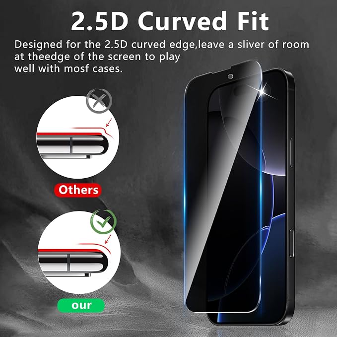 3+3 Pack Privacy Screen Protector Designed for iPhone 16 Pro With 3 Pack Camera Lens Protector,Full Coverage Anti-Spy Tempered Glass Film,9H Hardness,Bubble Free,Easy to Install - Image 2