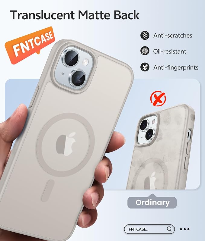 FNTCASE for iPhone 15/14/13 Case, Fit for Magsafe, Glass Screen Protector | Translucent Matte, Magnetic Phone Cases, 14FT Military Grade Drop Protection, Slim Shockproof Protective Cover, Off White - Image 6