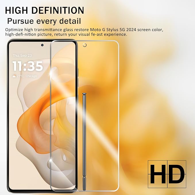 Moto G Stylus 5G-2024 HD Clear Tempered Glass Screen Protector + Camera Lens Protectors, [2+2 Pack] [Case Friendly] [Anti-Glare] [Bubble-Free] Screen Protector For Moto G Stylus 5G-2024 - Image 6