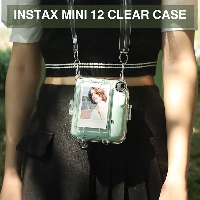CAIYOULE Clear Camera Case For Fujifilm Instax Mini 12 Instant Film Camera | Crystal Camera Case for Instax Mini 12, Rigid PC Hard Camera Shell with Photo Storage, 2 DIY Stickers and Adjustable Strap - Image 8