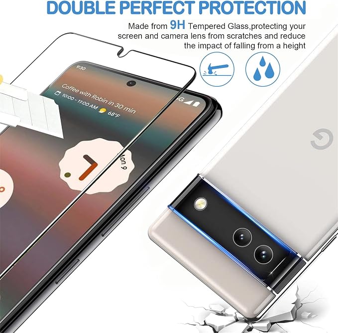 [3+3 Pack] Glass Screen Protector for Google Pixel 6a 5G, 9H Tempered Glass, Fingerprint Compatible,HD Clear Case Friendly Anti Scratch - Image 3
