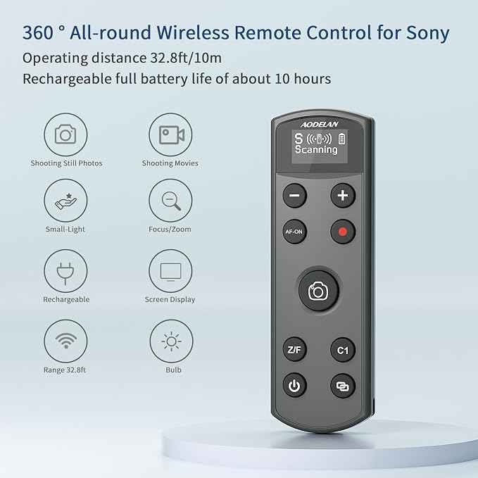 for Sony Camera Rechargeable Shutter Release Wireless Remote Control | Compatible with Sony ZV-E10,ZV-1F,ZV-1,A6400,A6700,A7C,A7III,A9,A9 II,DSC-RX0 II,Replace RMT-P1BT(Black) - Image 2