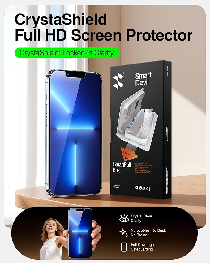 SMARTDEVIL 2 Pack for iPhone 13 Pro Max/14 Plus Screen Protector | Military-Grade Shatterproof Protection, Crystal Clear, 9H Hardness, Fast & Easy Installation, Scratch Proof, Case Friendly - Image 2