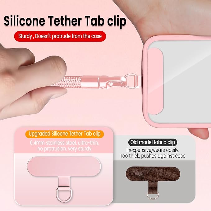 Phone Lanyard Hand Wrist Strap Universal Adjustable Phone Finger Grip Wristlet with 3 Patches Tether Universal for iPhone 17 16 Pro Max 15 Charms for Keychain USB Flash Drive Wallet ID Name Tag Pink - Image 3