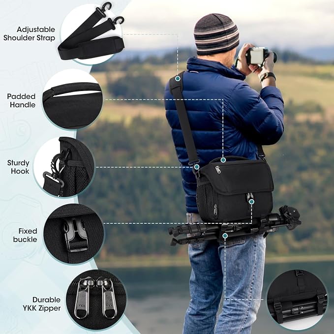 RAINSMORE Camera Bag, DSLR SLR Mirrorless Camera Case for Photographer | Waterproof Camera Sling Bag with Rain Cover & Tripod Holder Soft Padded Crossbody Camera Bag for Sony Canon Nikon Fujifilm - Image 6