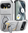 JAME for Google Pixel 10 Pro XL/11 Pro XL Case, Stand & Slide Camera Cover | Ring Holder Kickstand, Screen Protectors, Dual-Layer Shockproof Protective, Magnetic Accessory Friendly Phone Case, Silver by JAME