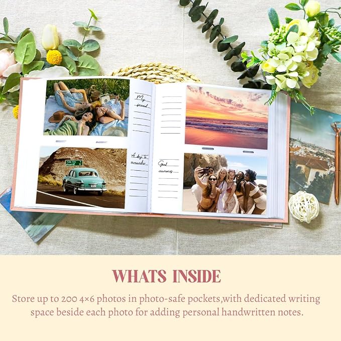 Holoary Photo Album 4x6 200 Photos, 200 Pockets 4”x6” Picture Album, Linen Fabric Cover Big Picture Book for Photos with Writing Area, 4x6 Photo Albums for Family Weddings Travel Memories(Pink) - Image 5