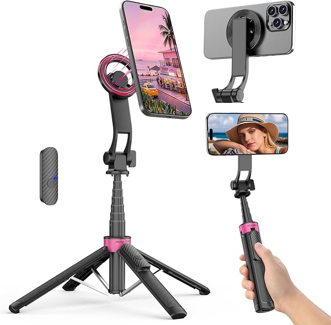 37''Magnetic Phone Tripod, Portable Selfie Stick Tripod & 4-Leg Base | 360° Rotation, 3-in-1 Magsafe Tripod with Wireless Remote for iPhone17 Pro Hands-Free Video Recording, Gym Workout,Travel by SelfieStickTripodsforPhone