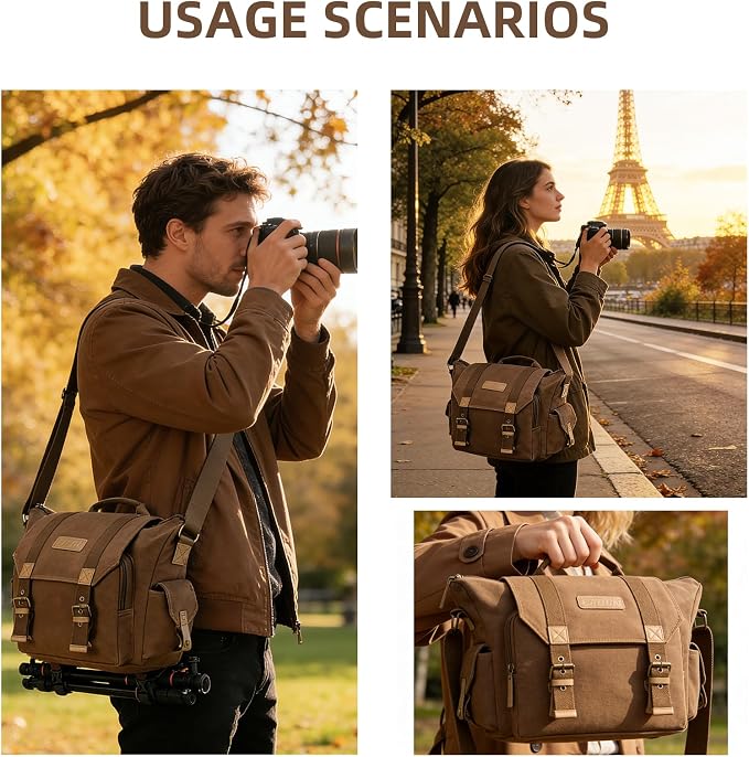CADeN Camera Bag Case Canvas Compatible for Nikon, Canon, Sony DSLR/SLR Mirrorless Camera with Tripod Holder, Camera Shoulder Messenger Bag for Men/Women (1.0 Brown) - Image 5