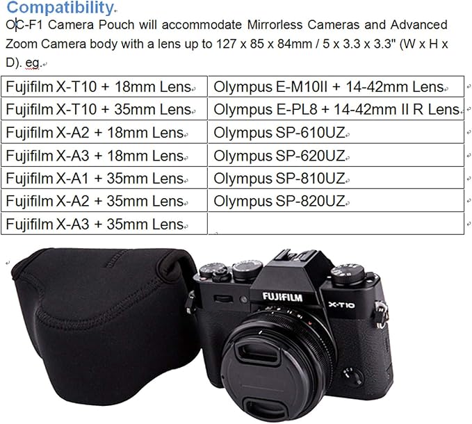 JJC Black Ultra Light Neoprene Camera Case, Compatible with X-E4 X-T30 II X-T30 X-T20 X-T10 +Short Prime Lens, 18mm F1.4/ 27mm F2.8/ 35mm F2, Pouch Bag Fuji X100V X100VI, Compact Size 127x85x84mm - Image 2